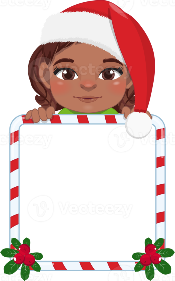 Cute Santa Black Girl Holding Candy Stick Frame Cartoon png