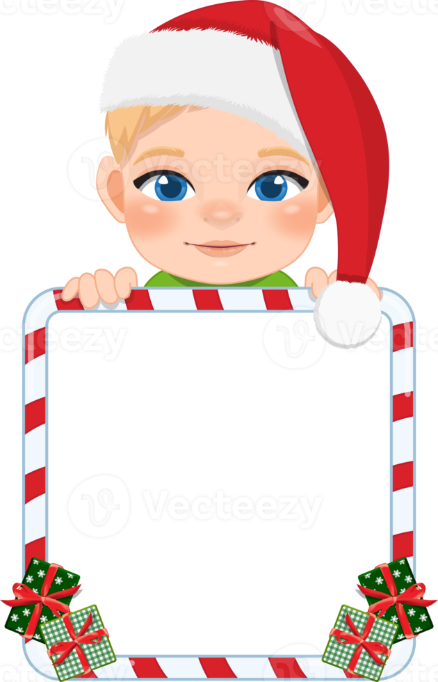 Cute Santa Boy Holding Candy Stick Frame Cartoon png
