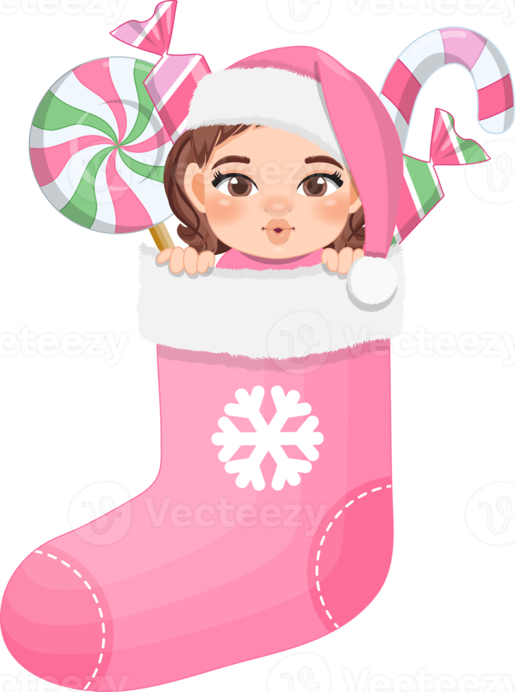 bebis 1:a jul strumpa med söt bebis flicka i pastell Färg design png