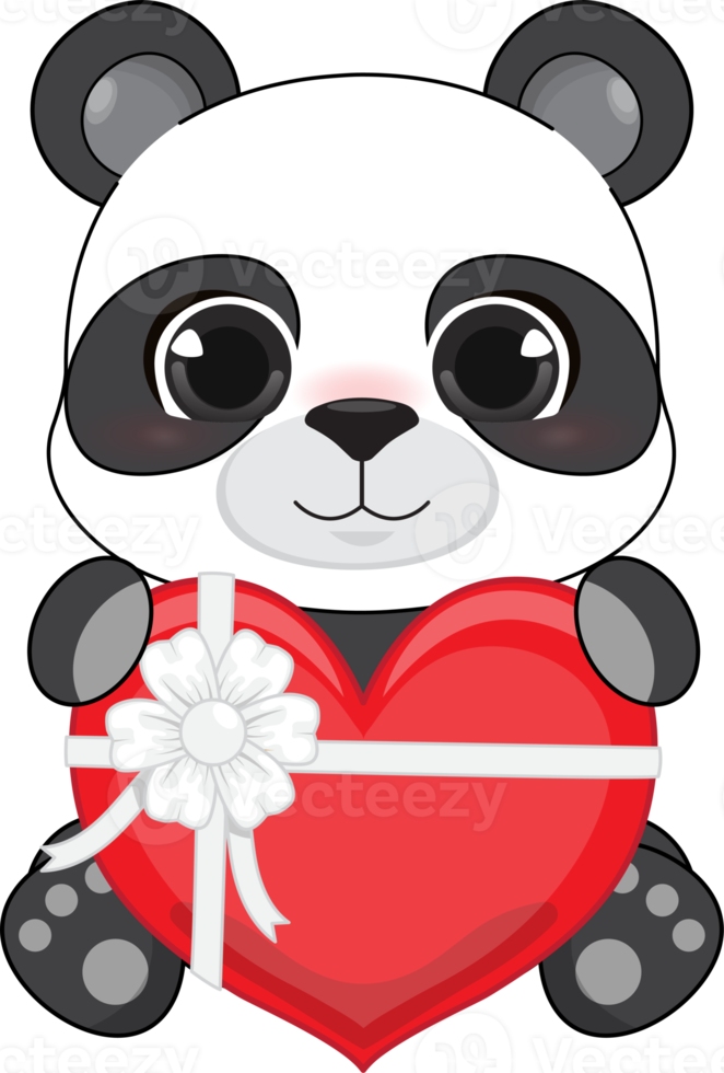 content Valentin s journée avec mignonne dessin animé peu Valentin Panda dans l'amour en portant cœur dessin animé personnage png