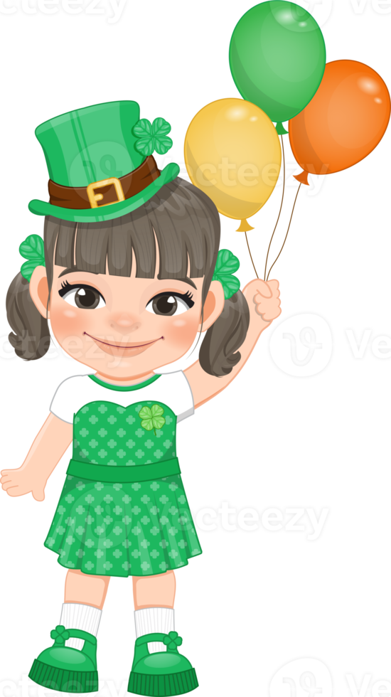 St. Patrick s Day with two side tails girl in Irish costumes holding an Irish balloon cartoon character design png
