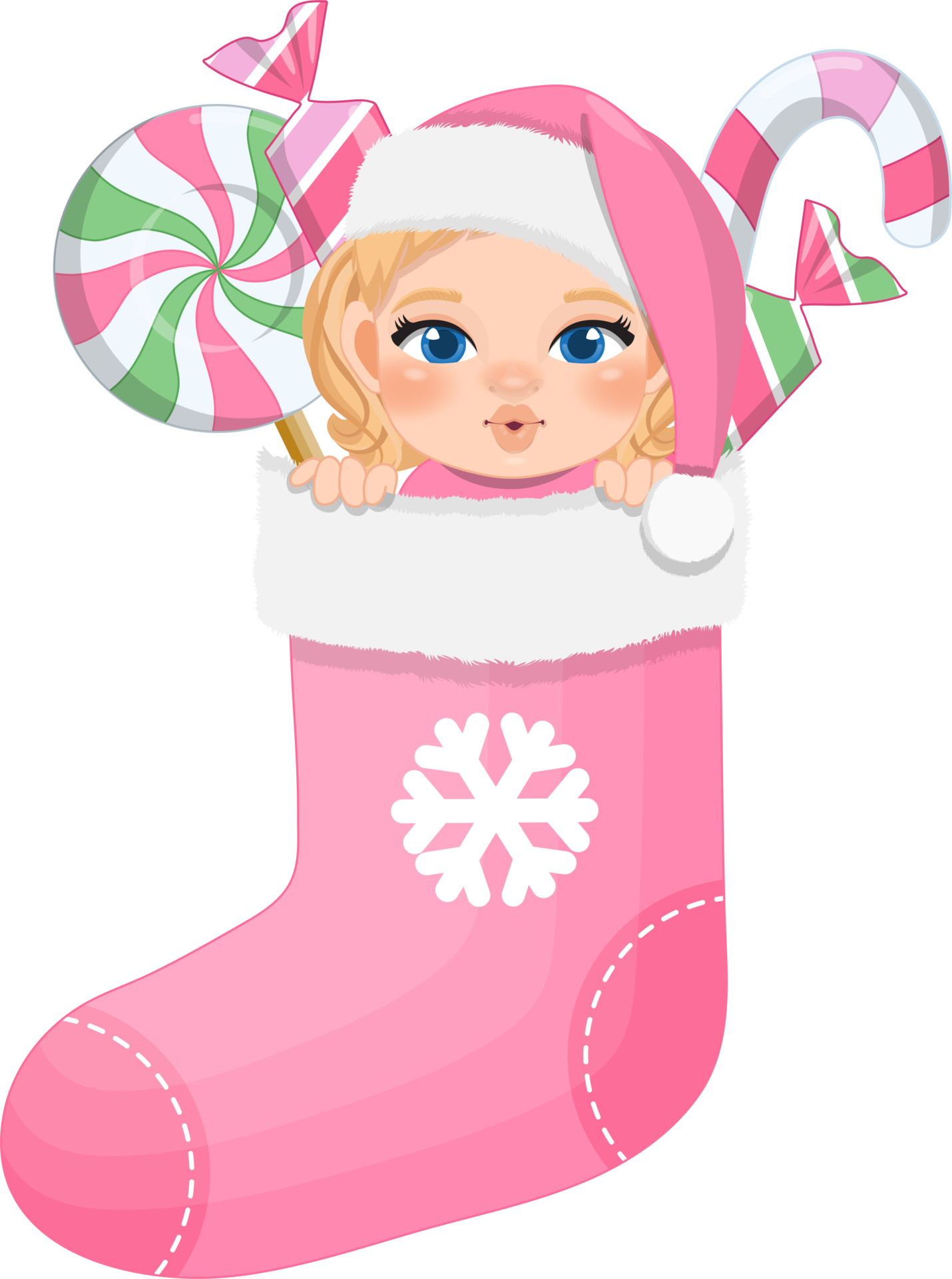 Baby's 1st Christmas stocking with cute baby girl in pastel color