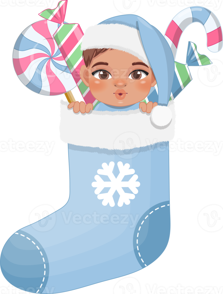 Baby's 1st Christmas stocking with cute baby boy in pastel color design png