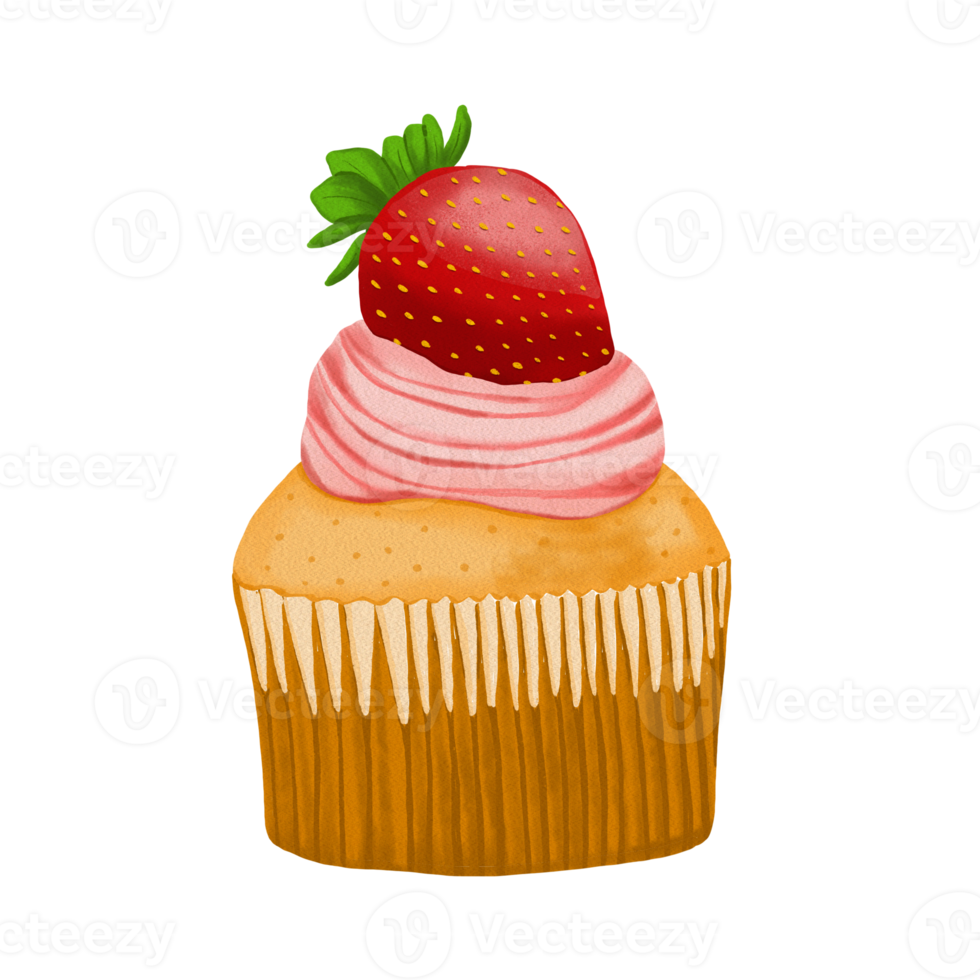 watercolor style strawberry cake png