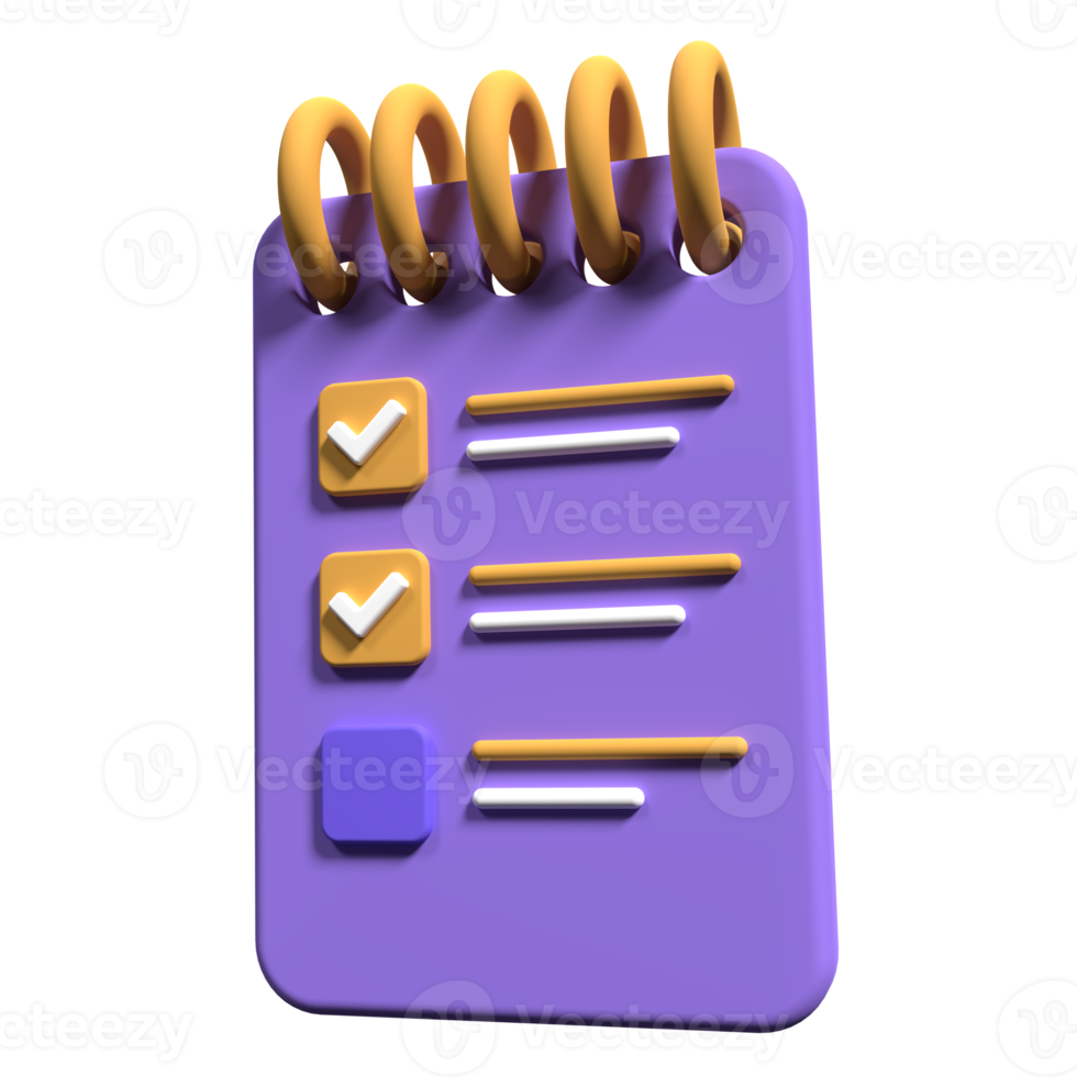 Urklipp med checklista på transparent bakgrund. 3d Urklipp uppgift planen förvaltning. anteckningsblock ikon. 3d framställa illustration png