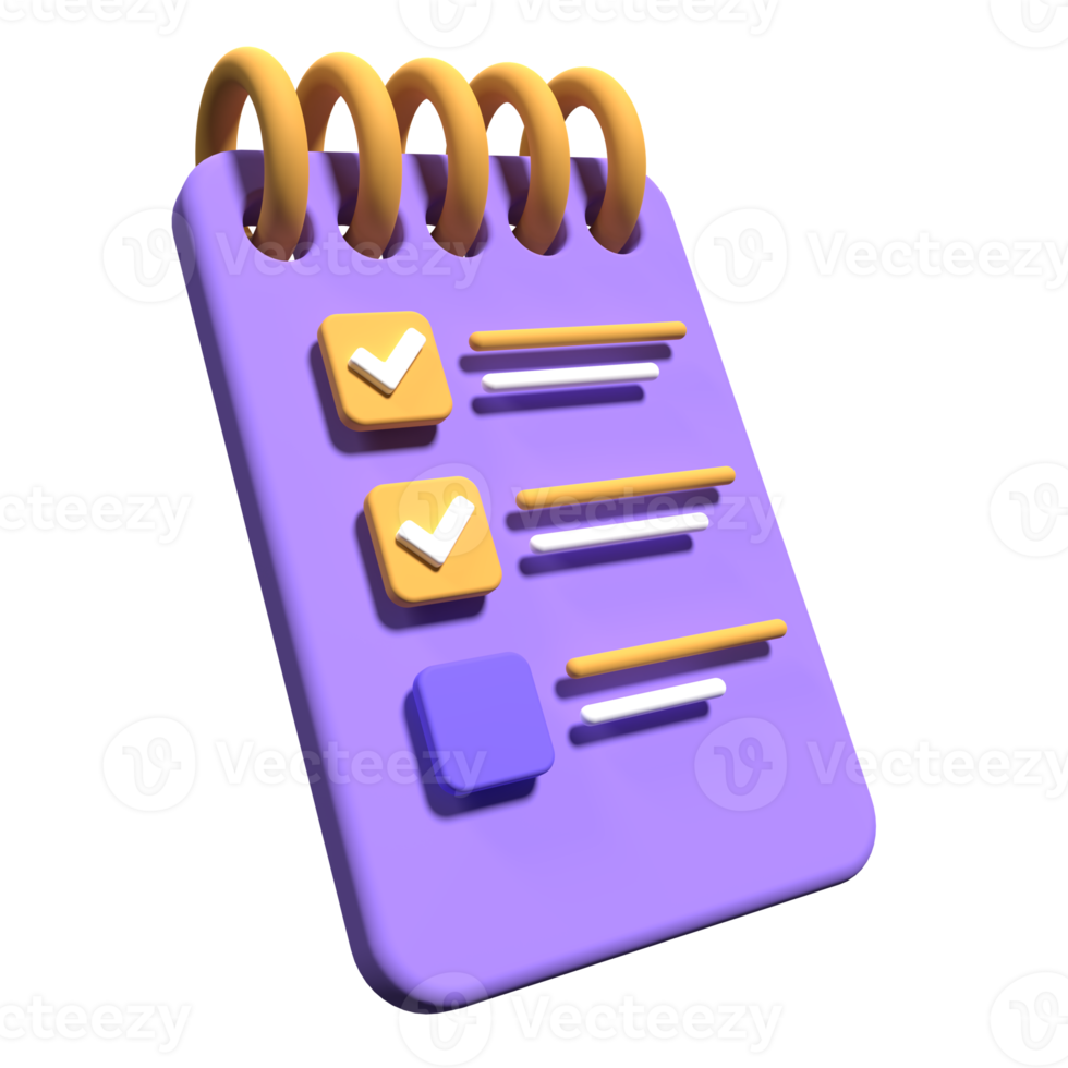 portapapeles con Lista de Verificación en transparente antecedentes. 3d portapapeles tarea plan gestión. bloc icono. 3d hacer ilustración png