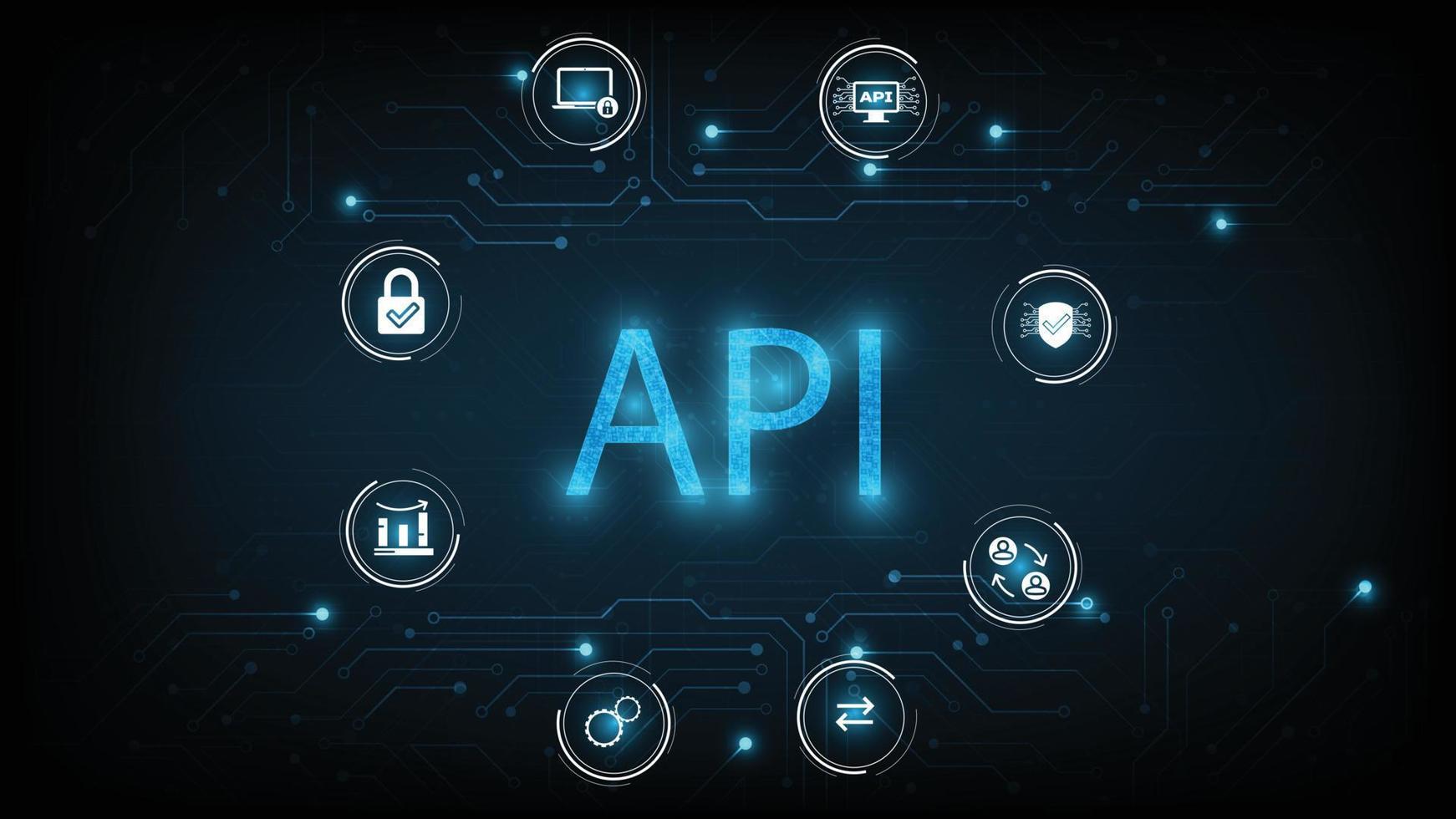Application Programming Interface API on blue background. Software development tool information technology modern technology internet. vector