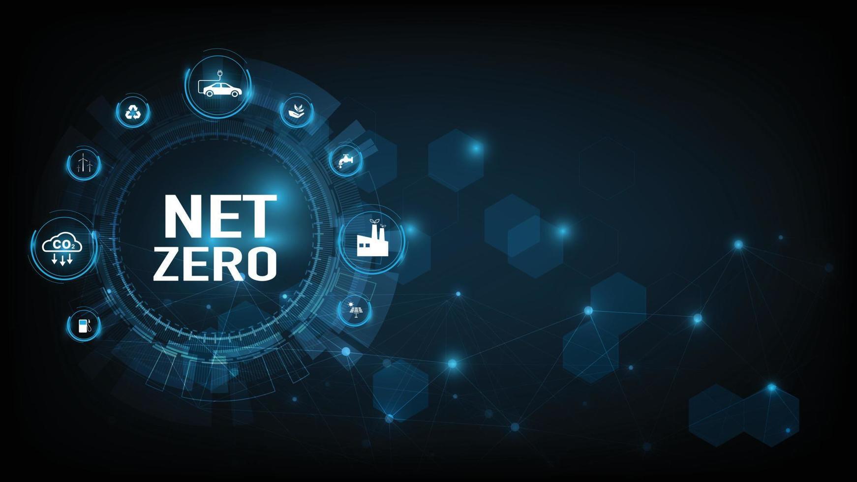 Net Zero and Carbon Neutral Concepts Net Zero Emissions Goals With a connected icon concept related to Net Zero with hexagon grid. vector