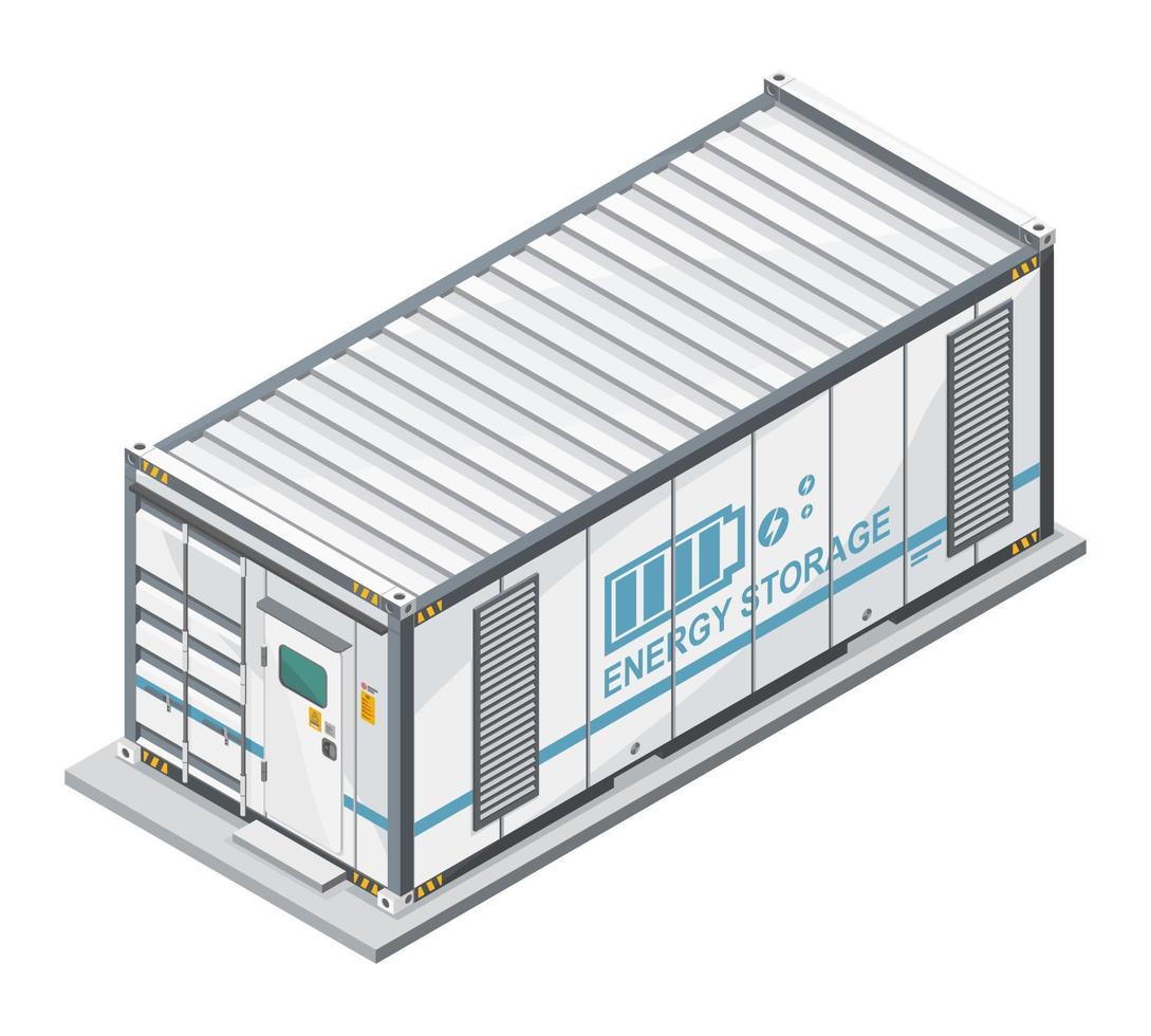 Battery Energy Storage Systems Lithium Ion Power Bank electricity power plant Process  illustration isometric isolated vector cartoon