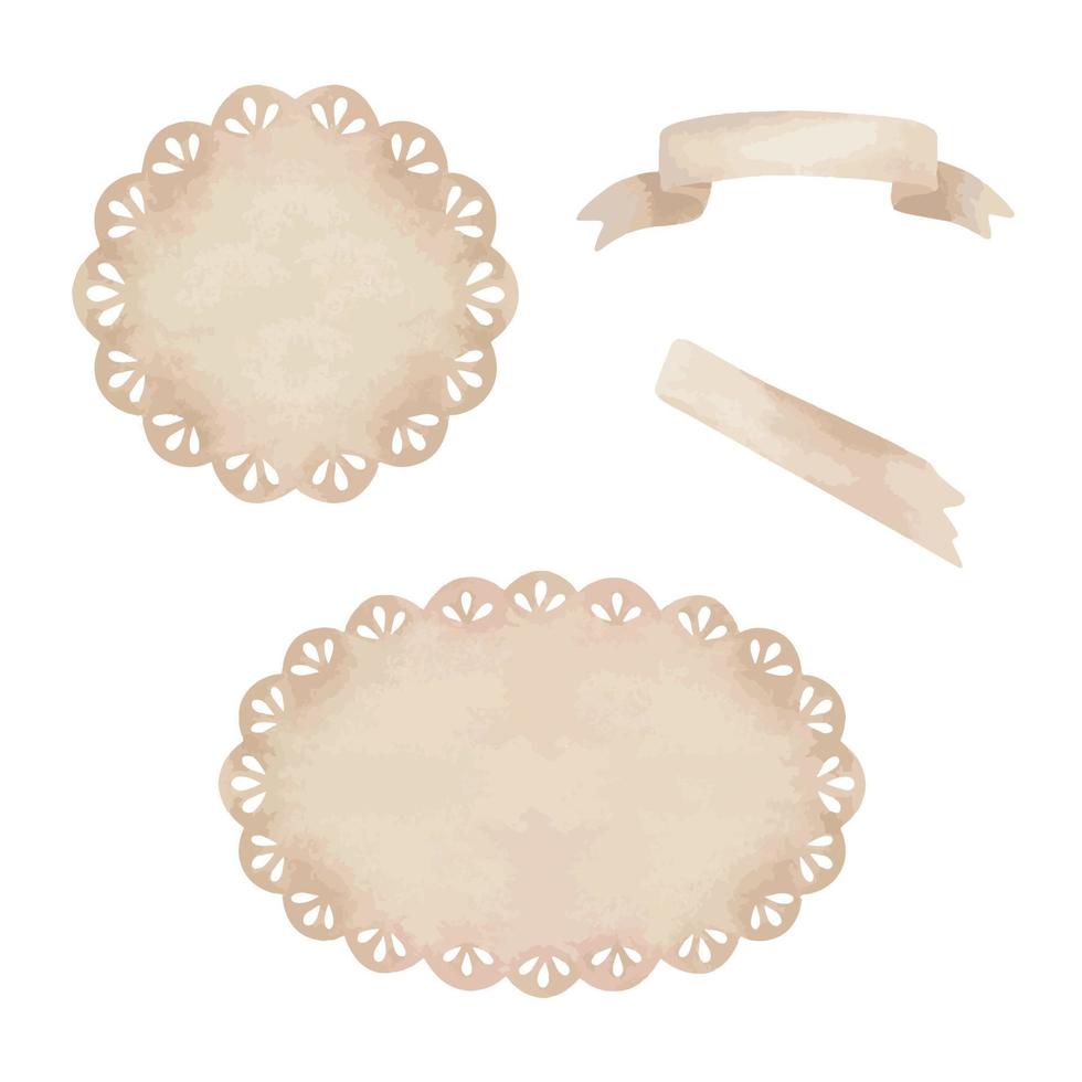 Beige Lace Doily Round And Oval Place For Text Watercolor Illustration vector
