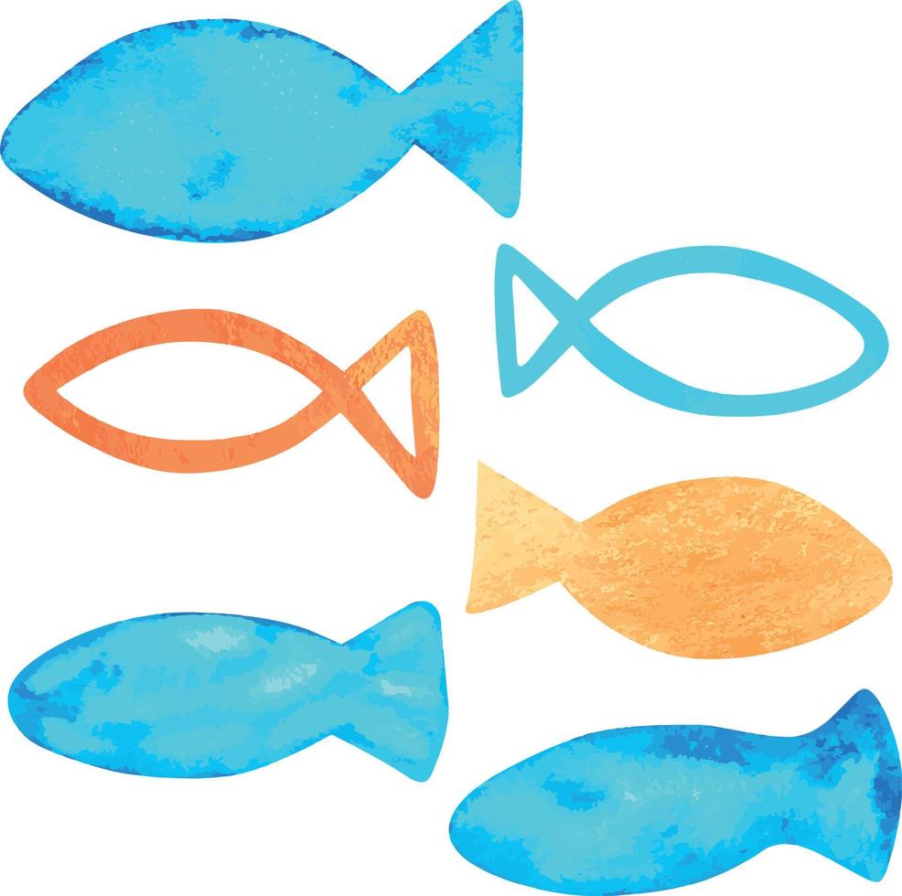 Set Simple Fish Watercolor vector