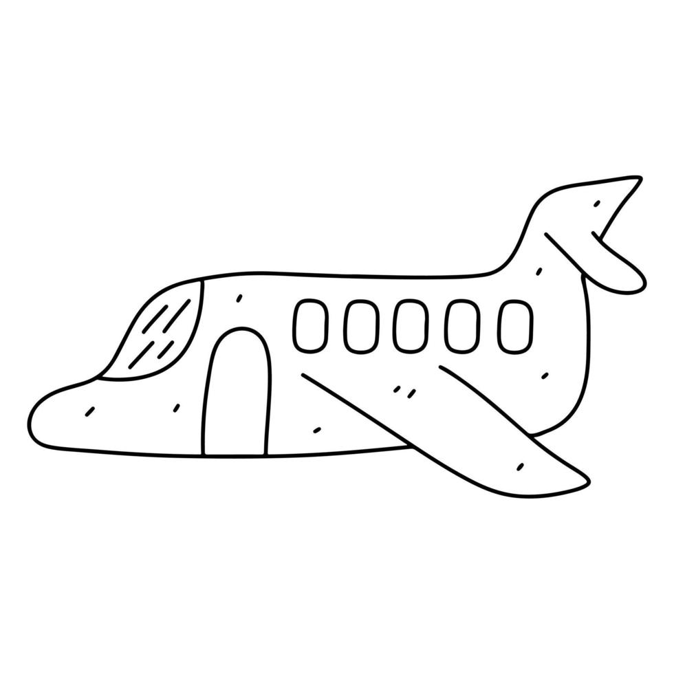 Airplane in hand drawn doodle style. Vector Illustration Isolated on white background. Coloring page.