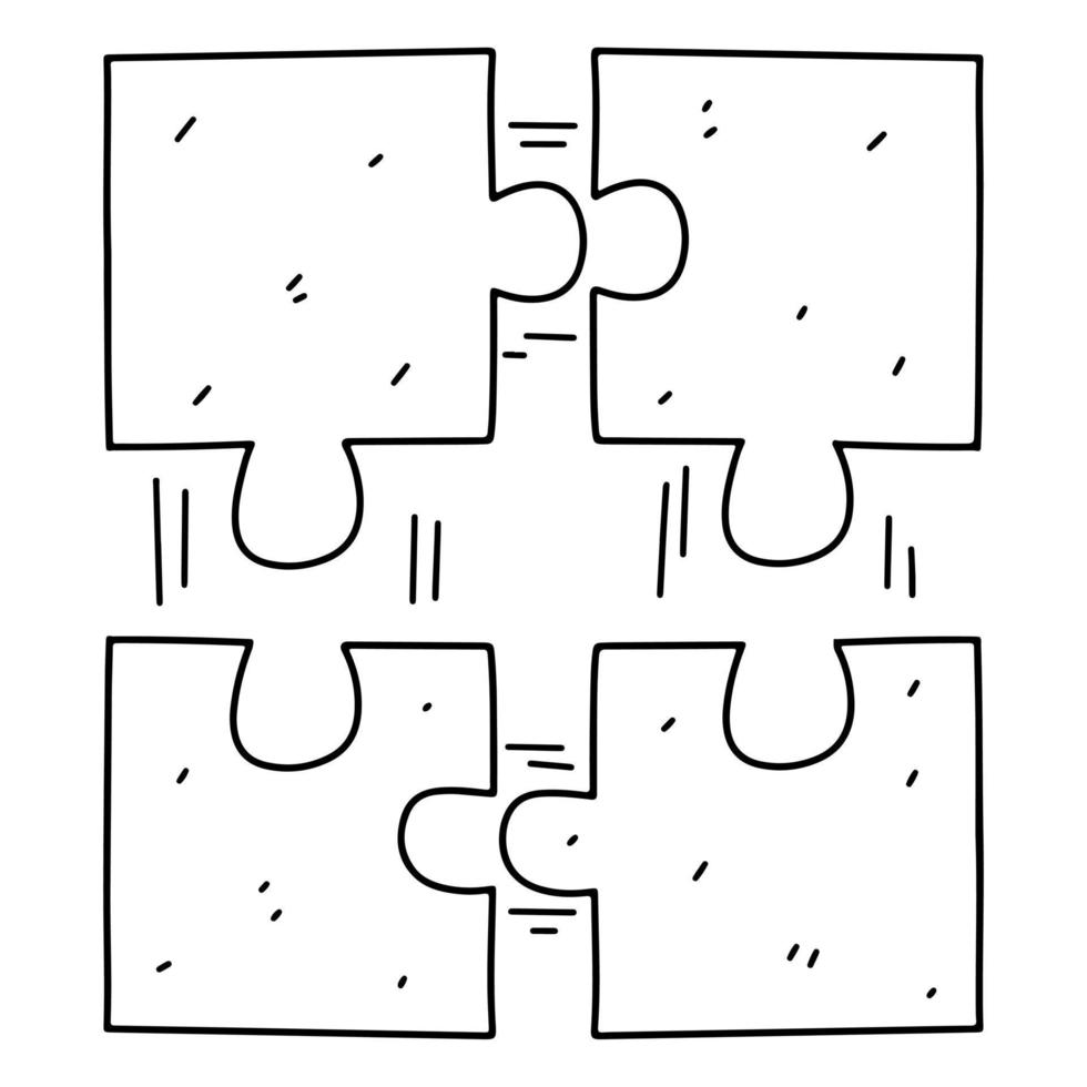 Jigsaw puzzle in hand drawn doodle style. Vector Illustration Isolated on white background. Coloring page.