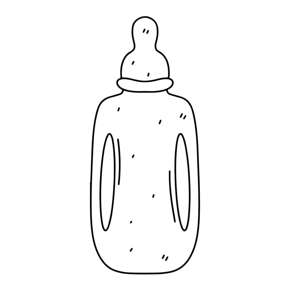 bebé botella con Leche en mano dibujado garabatear estilo. vector ilustración aislado en blanco antecedentes. colorante página.