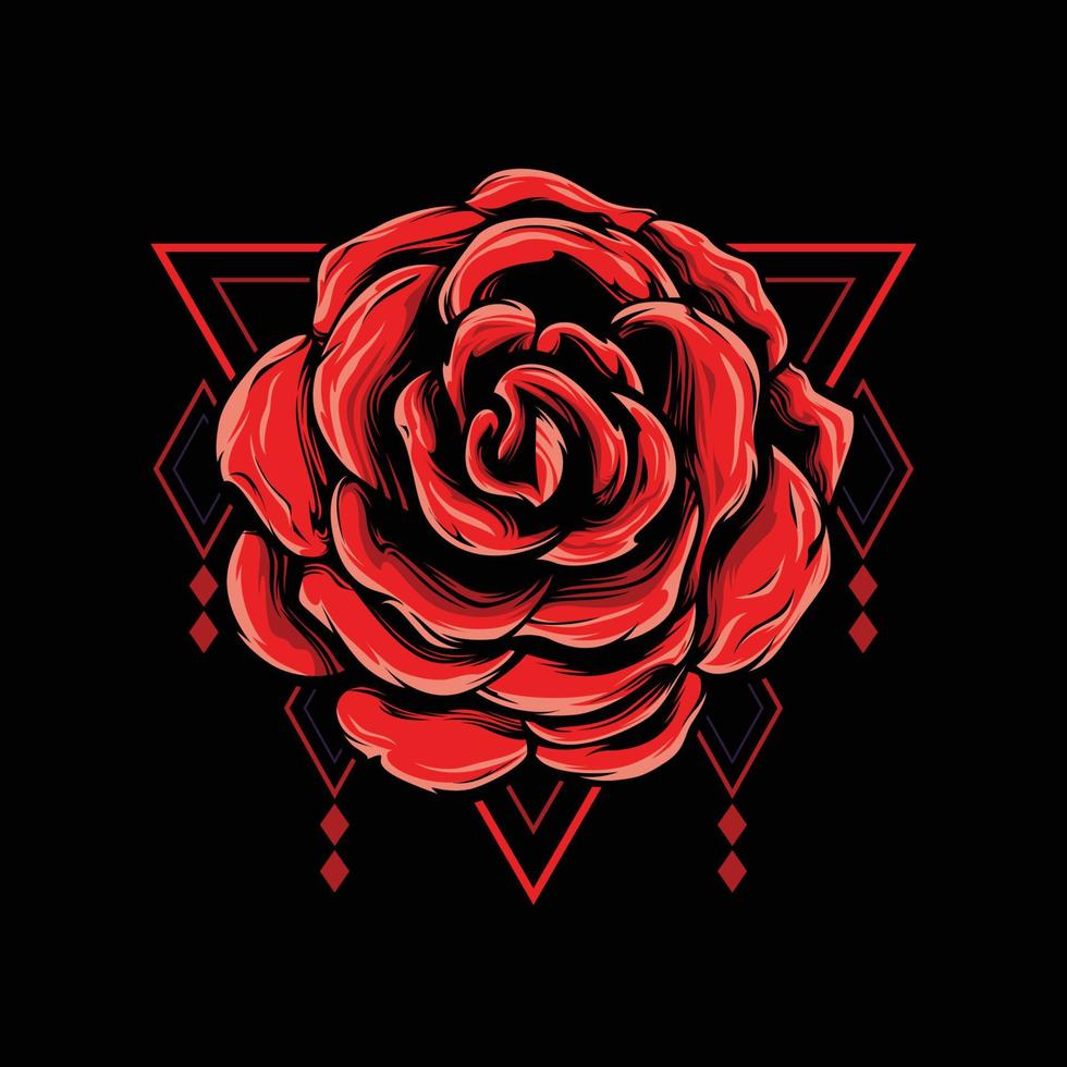 Rose Flower with Geometry Background. Rose Flower Vector for T-Shirt, Merchandise and Apparel Design.