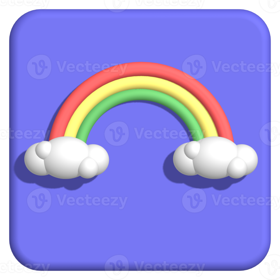 3d icon Rainbow with Clouds Cartoon Style Weather Phenomenon Concept png