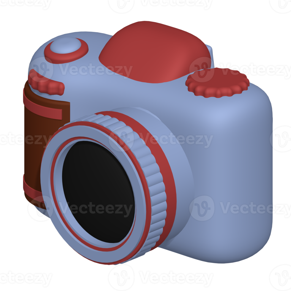 DSLR Photo camera with lens and button in 3d icon. Cartoon minimal style. png