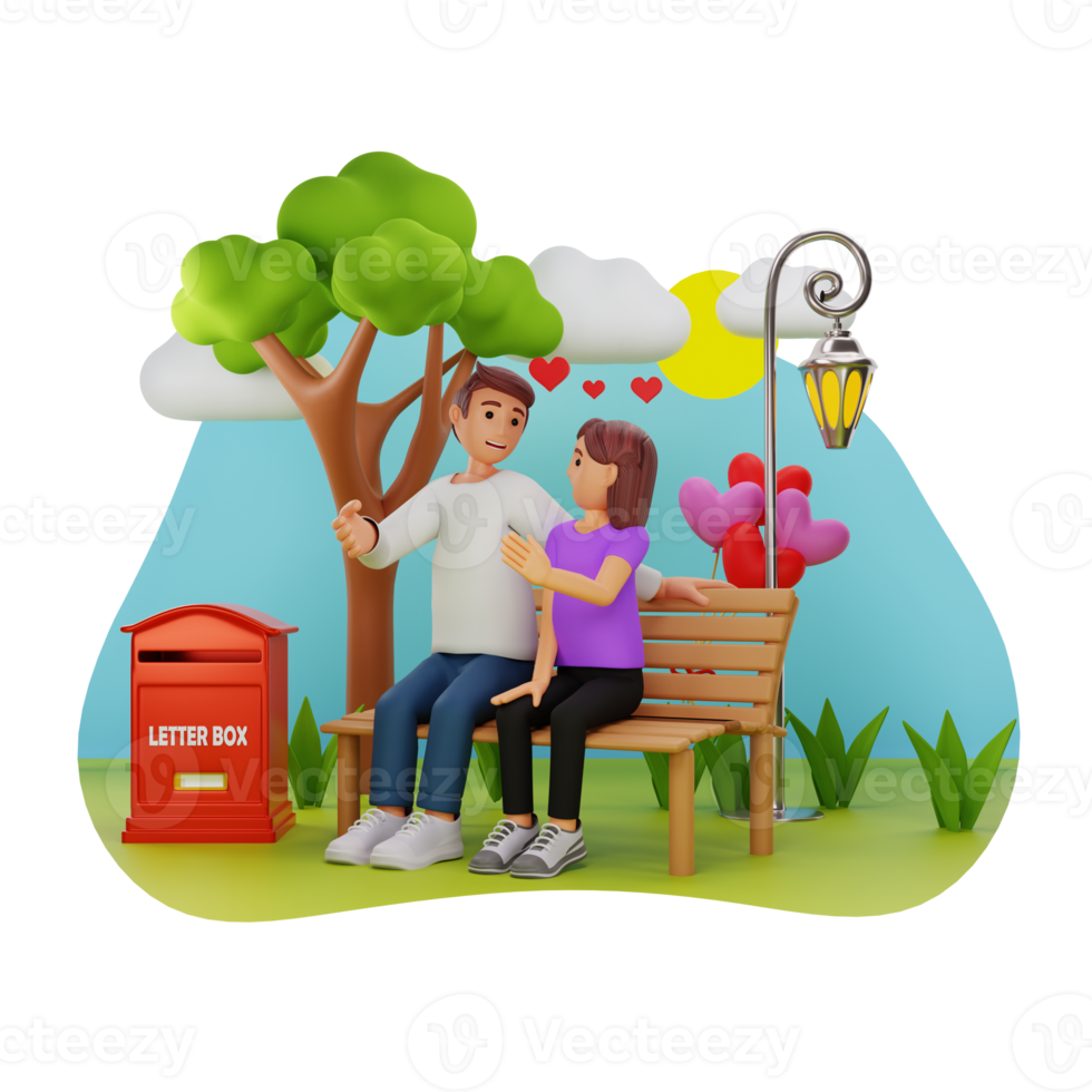 Romantic Couple Sitting In Park 3D Character Illustration png