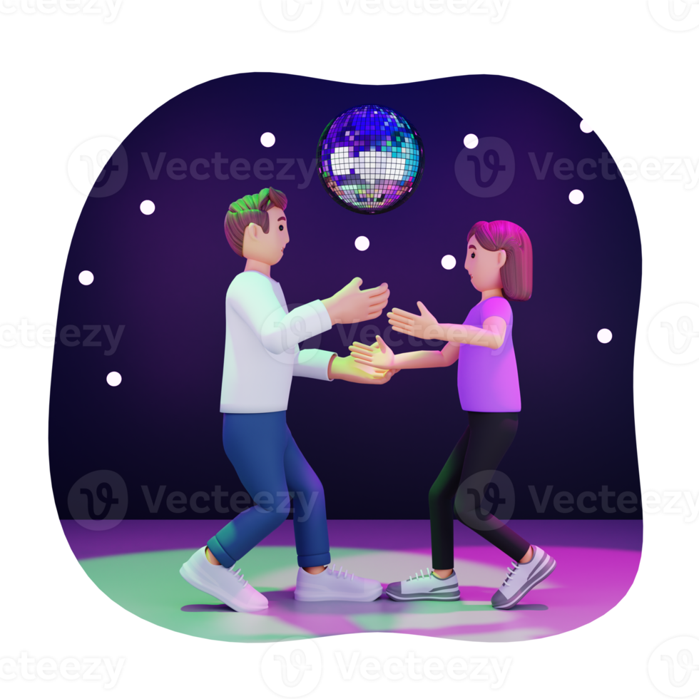 casal dançando dentro discoteca, 3d personagem ilustração png