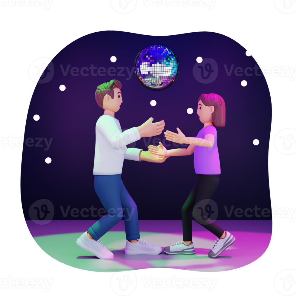 paar dansen in disco, 3d karakter illustratie png