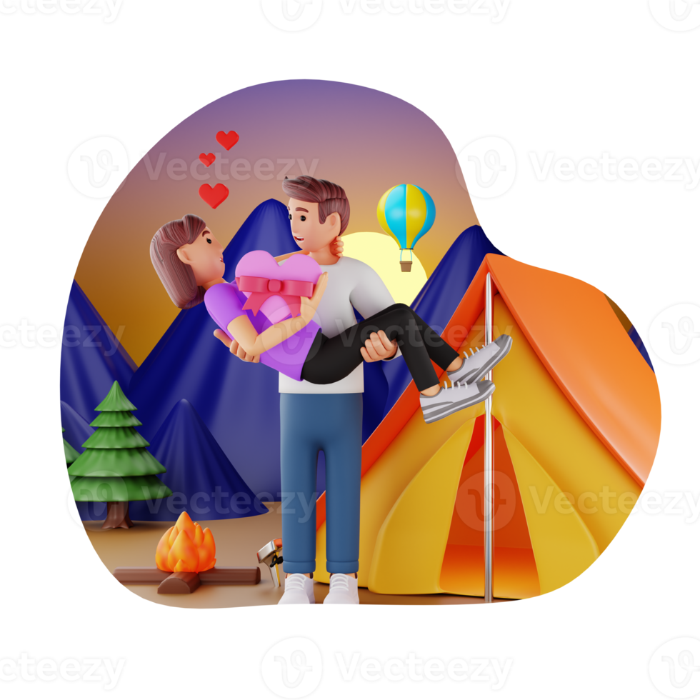 Young Happy Man Holding Woman In His Arms, 3D Character Illustration png