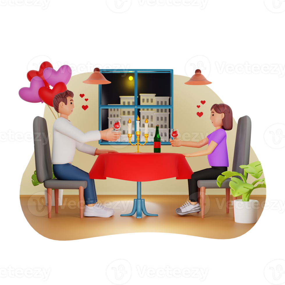 Pareja en un romántico cena fecha 3d personaje ilustración png