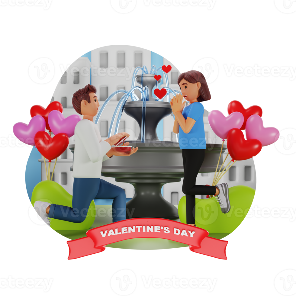 Man Proposing Girl For Marriage 3D Character Illustration png