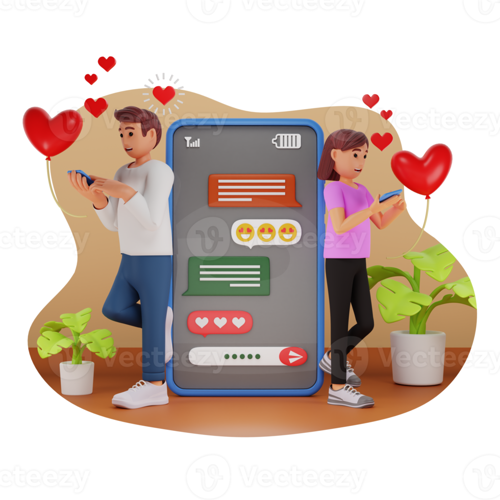 Couple Chatting Online 3D Character Illustration png