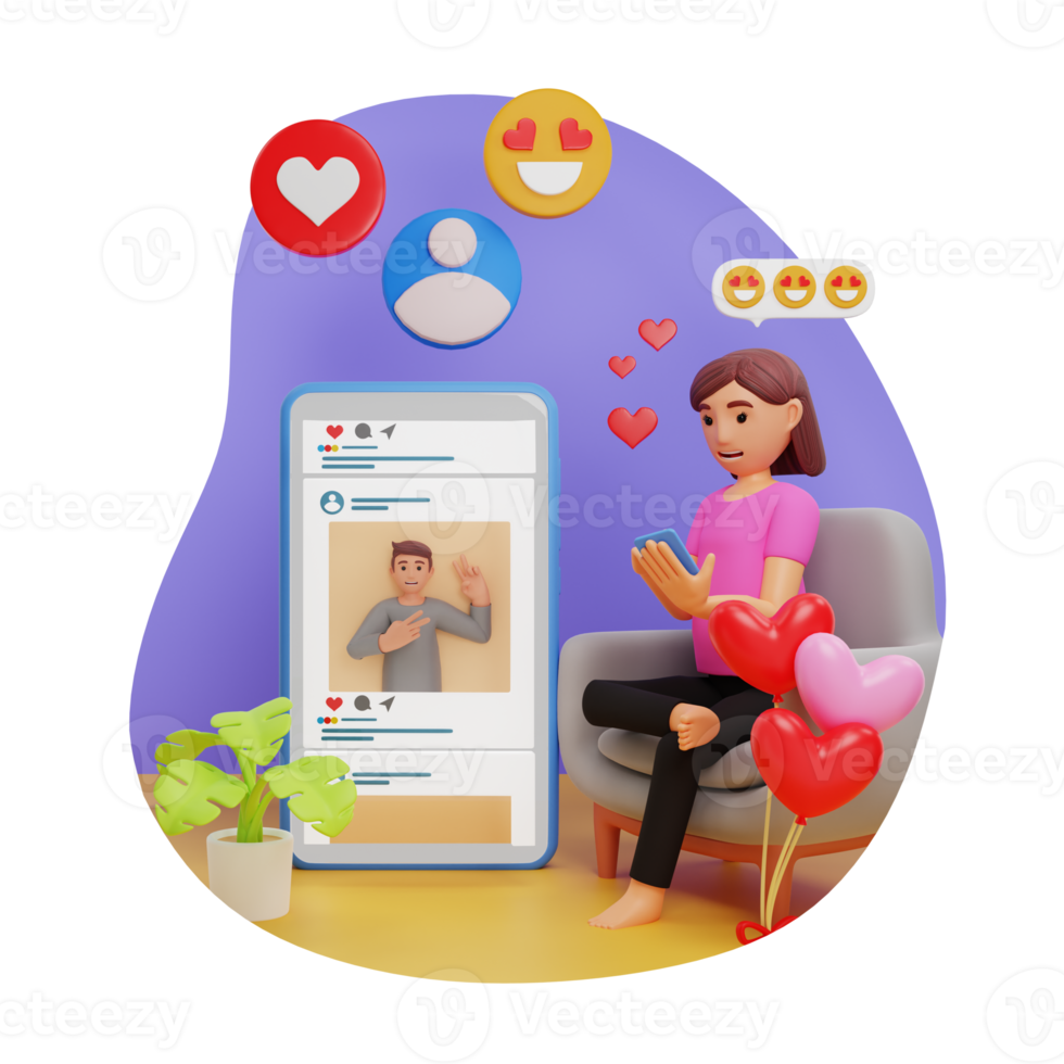 Online Dating App 3D Character Illustration png