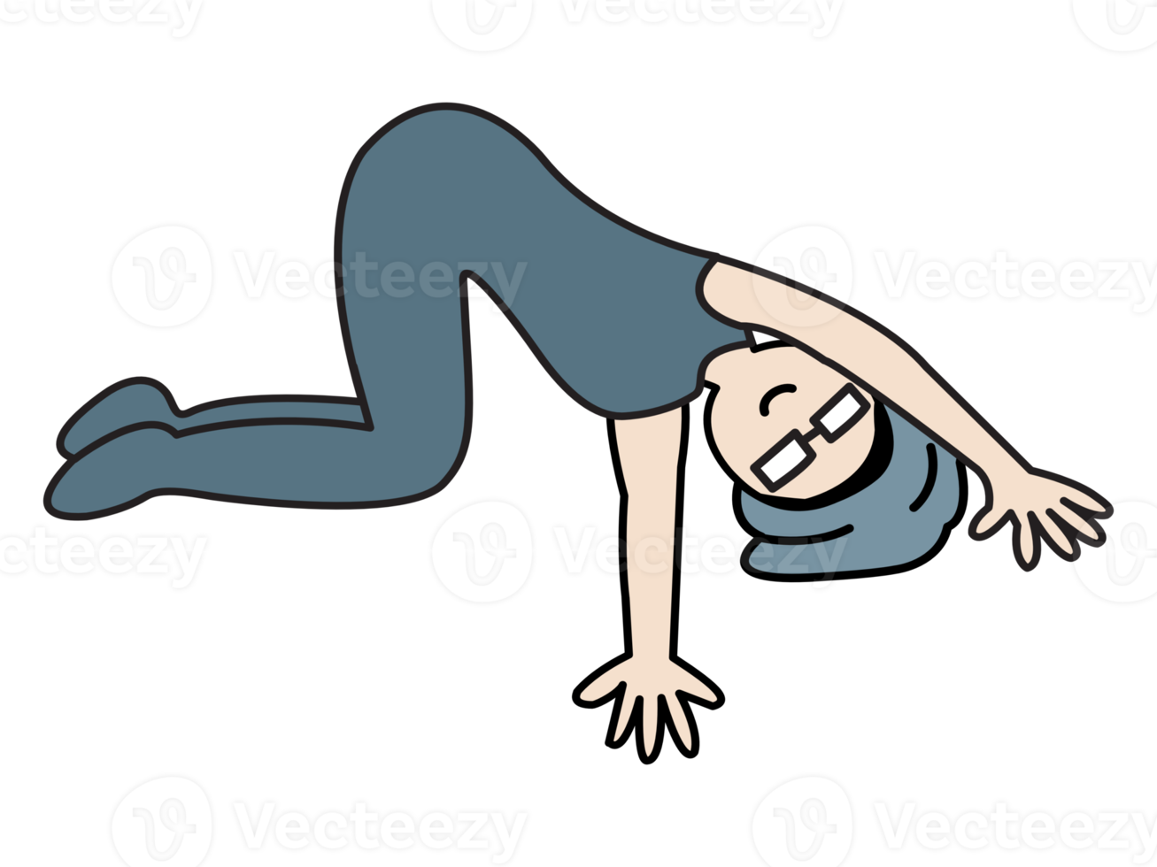 set of sport yoga asana pose illustration on transparency background png