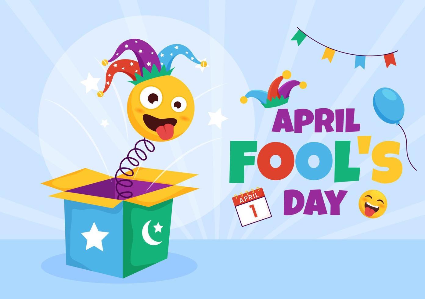 Happy April Fools' Day Celebration Illustration wearing a Jester Hat and Surprise for Web Banner or Landing Page in Flat Cartoon Hand Drawn Templates vector