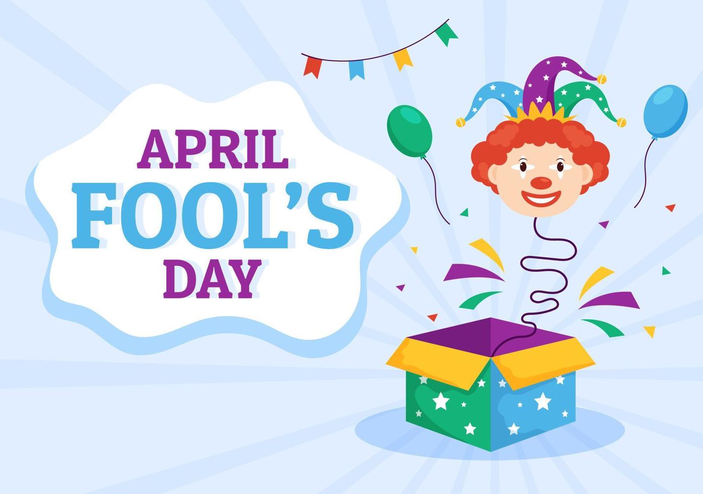 Happy April Fools' Day Celebration Illustration wearing a Jester Hat and Surprise for Web Banner or Landing Page in Flat Cartoon Hand Drawn Templates vector