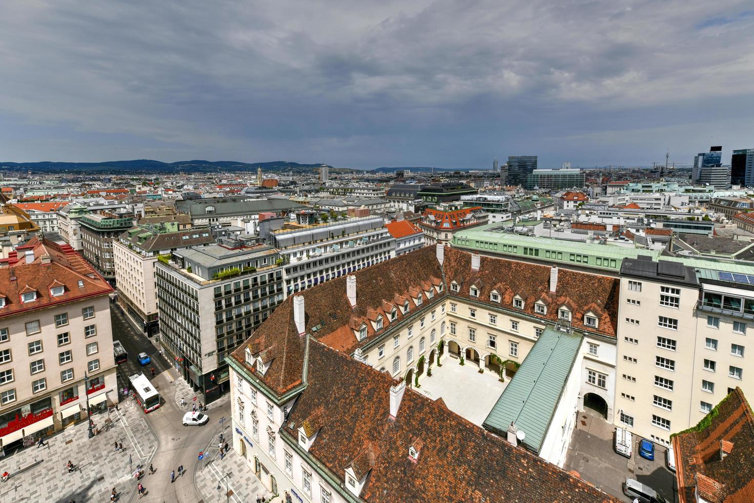 Vienna, Austria - Jul 14, 2021, Cityscape with St Stephen Cathedral, or Saint Stephansdom Church in Old city center of Vienna in Austria. Wien in Europe. Panorama, cityscape. photo