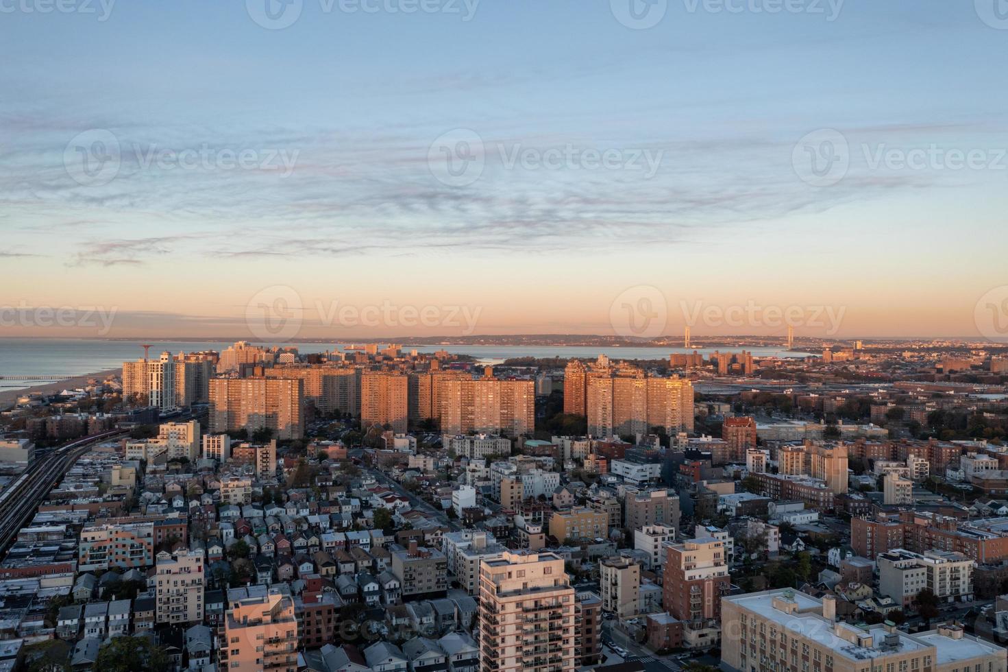 Aerial view along Coney Island in Brooklyn, New York at sunrise. photo
