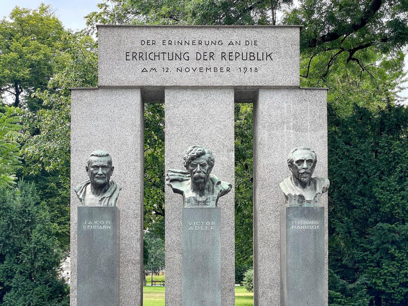 Vienna, Austria - July 17, 2021 - Monument of the Republic  inscribed in German . The monument commemorates the establishment of the Republic of Austria on 12 November 1918. photo