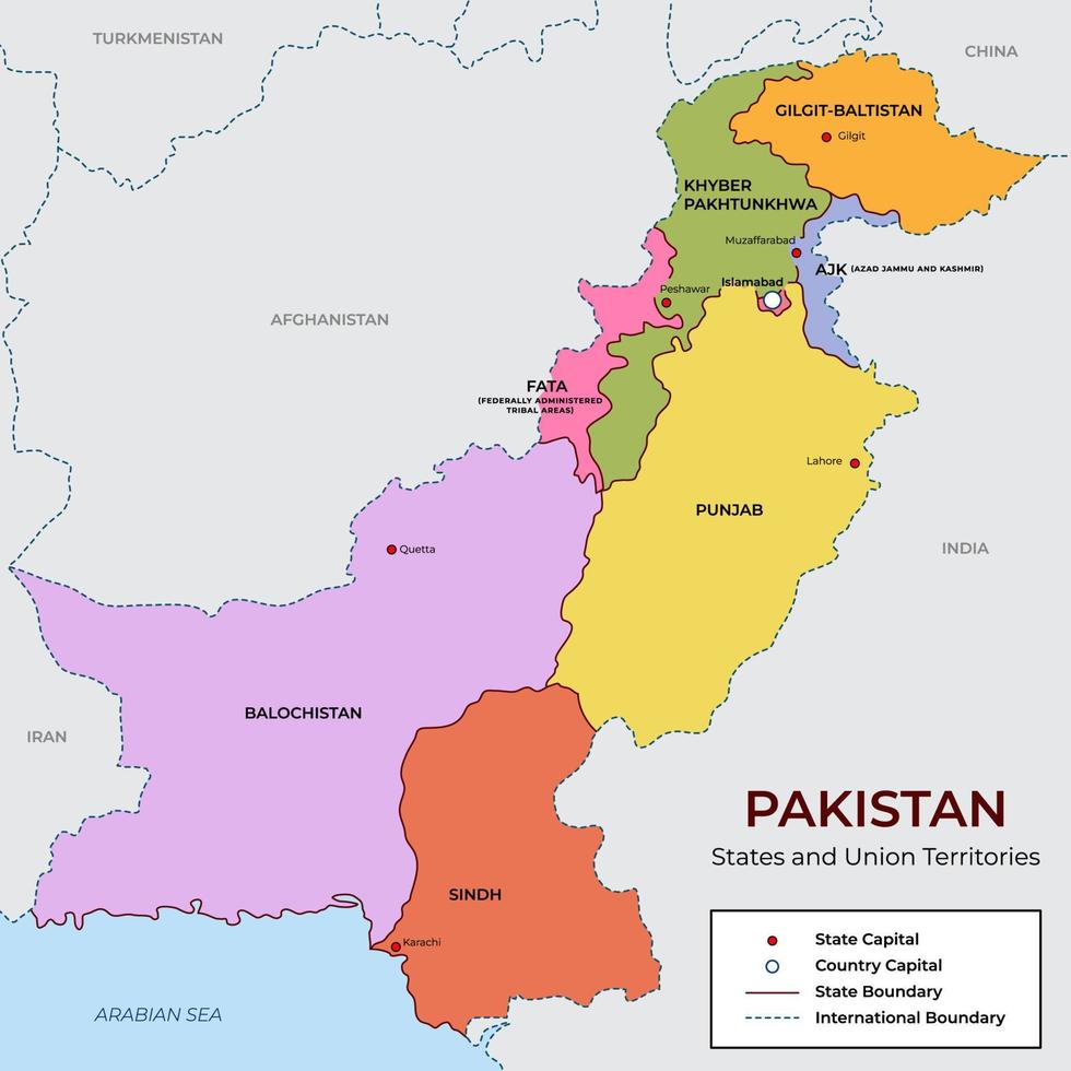 detallado mapa de Pakistán vector