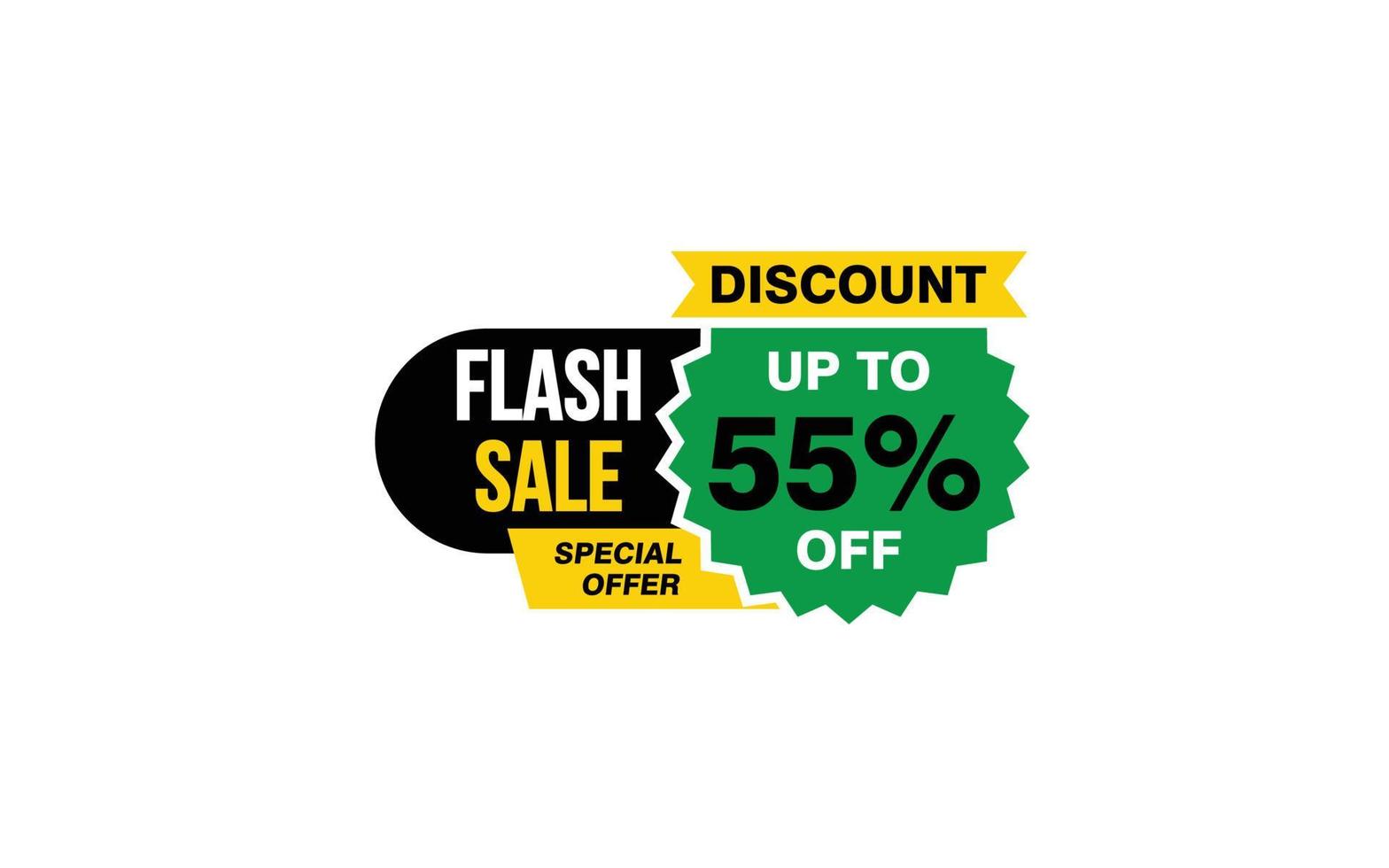 55 Percent FLASH SALE offer, clearance, promotion banner layout with sticker style. vector