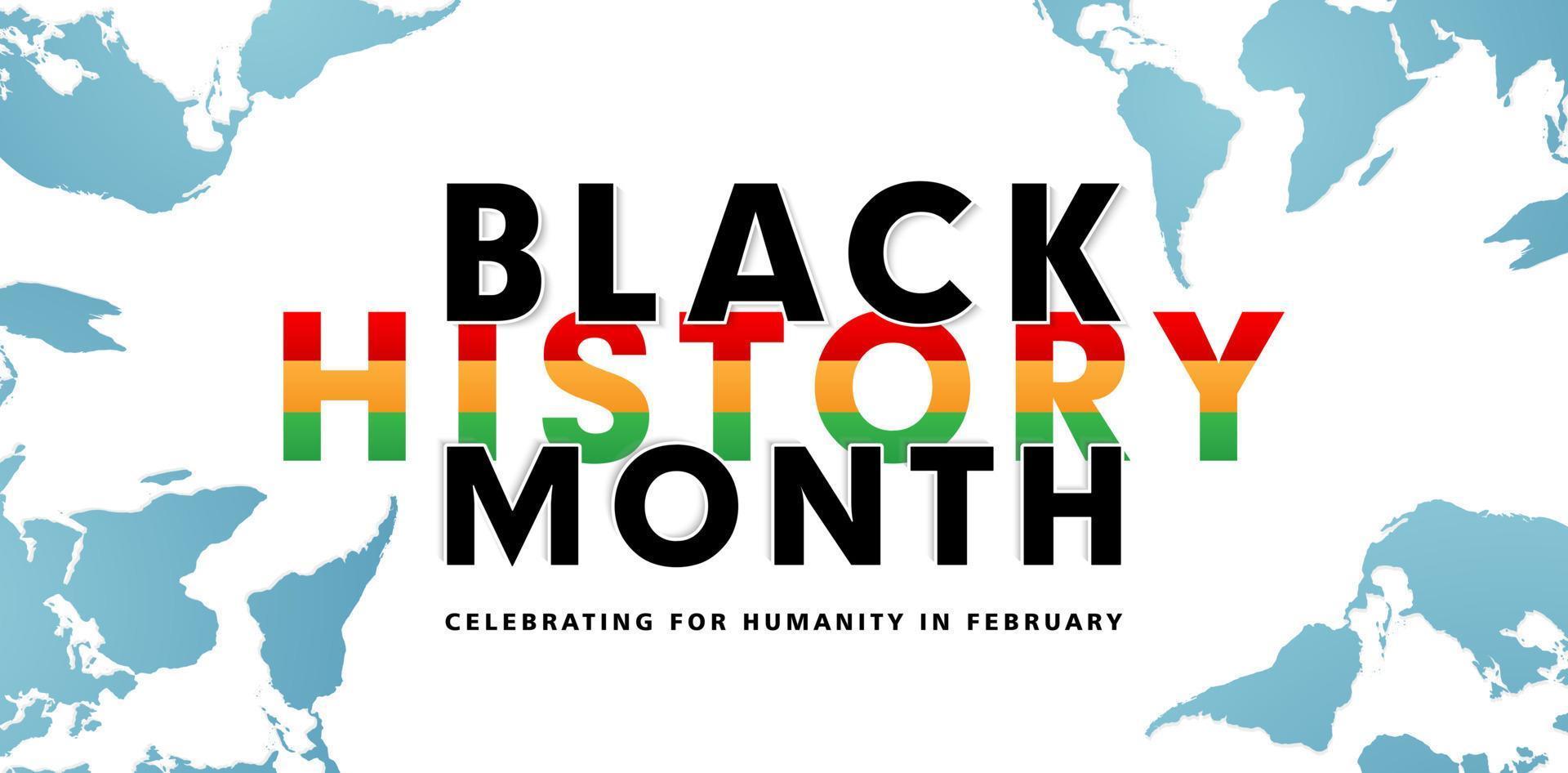 world map web with words black history month, illustration of celebrating on a february, applicable for banner, poster, agency, billboard, website banner social media, corporate sign, printing media vector
