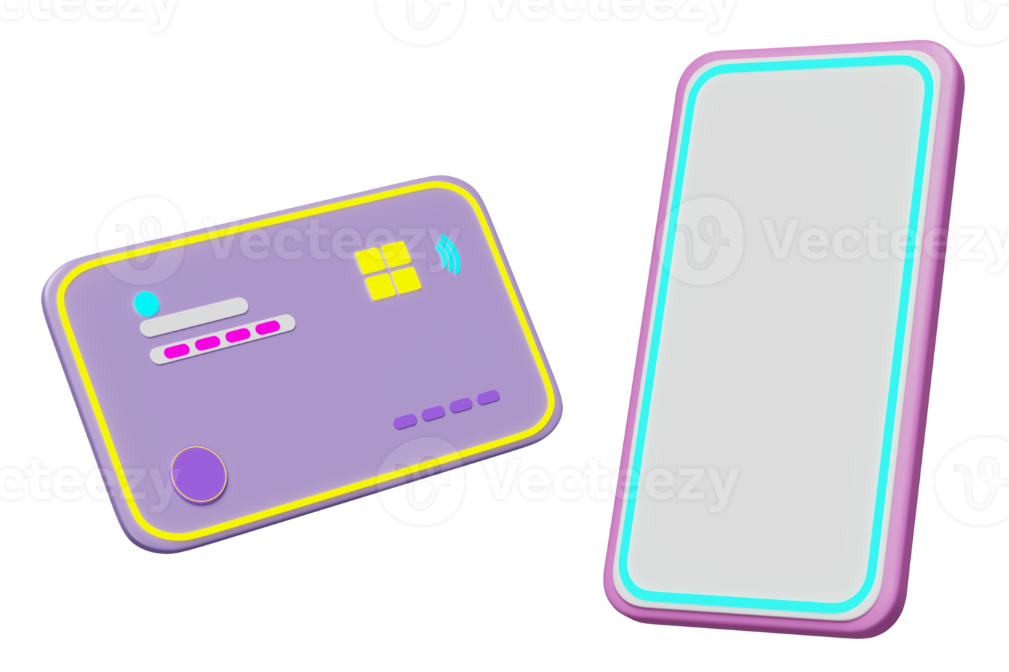 3d mobile phone, smartphone floating with credit card icon isolated. Internet banking, online shopping concept, template minimal modern, 3d render illustration png