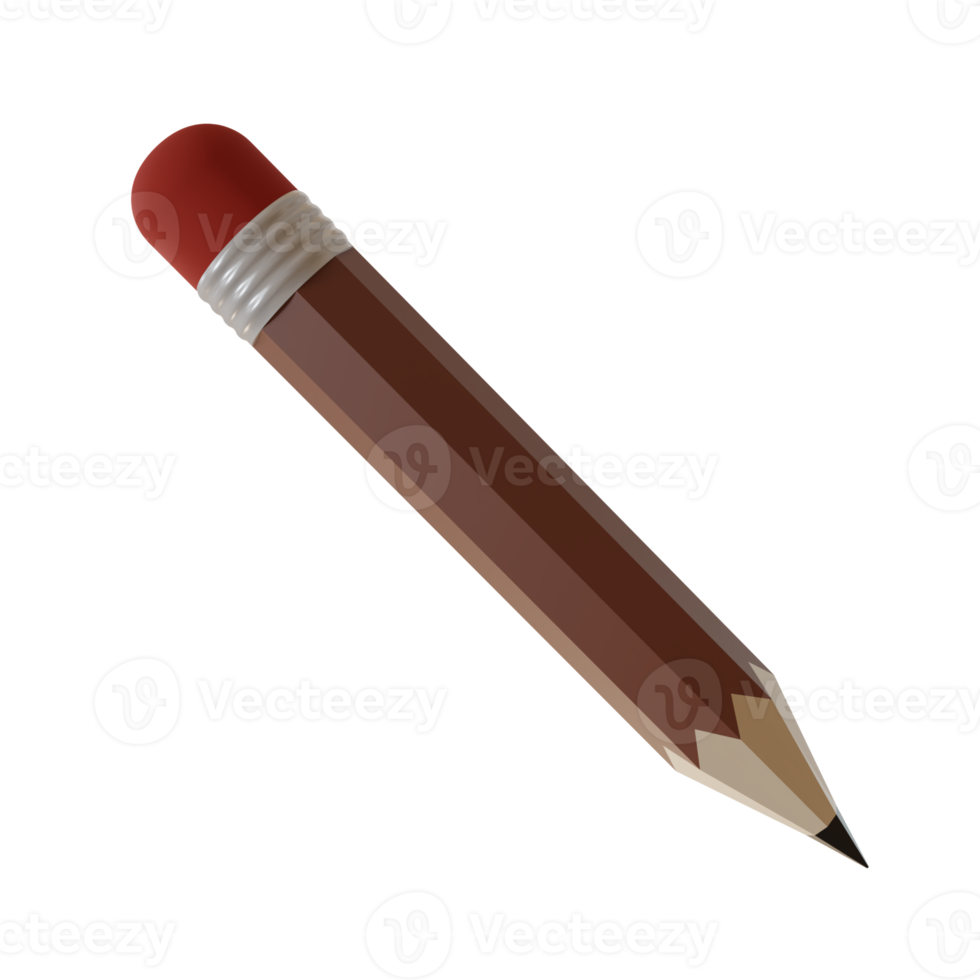 3d render cute cartoon writing pencil, minimalistic concept for back to school theme png