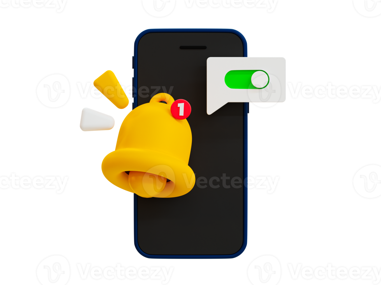 3d minimal turn-on notification concept. New update reminder. New notification alert. Smartphone with a bell icon and switch toggle button. 3d illustration. png