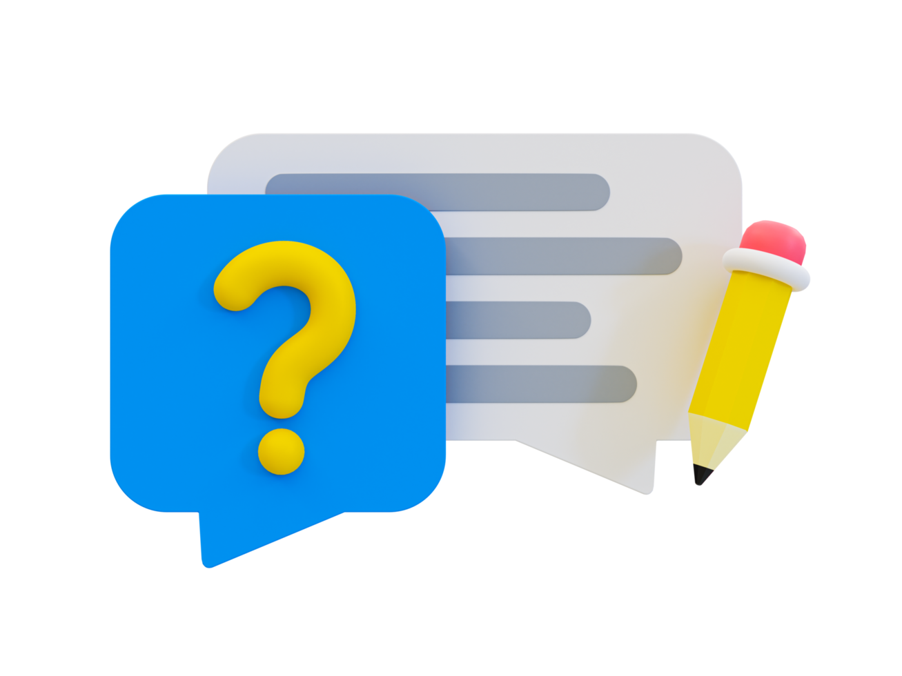 3d minimal debating icon concept. Problem-solving concept. Question mark text box with a chat box and pencil. 3d illustration. png