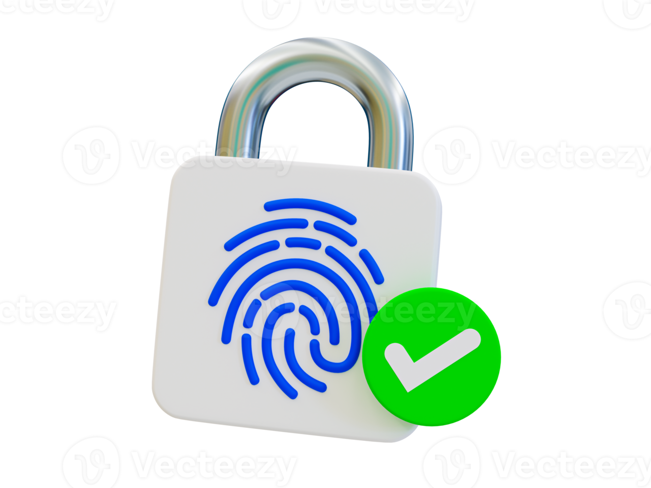 3d minimal fingerprint security system. Identity verification. secure access digital identity. A fingerprint padlock with a check mark. 3d illustration. png