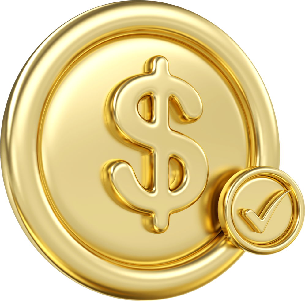 Gold metal money dollar coin icon. bundles cash and floating coins exchange with finance business 3d concept, earning investment. png