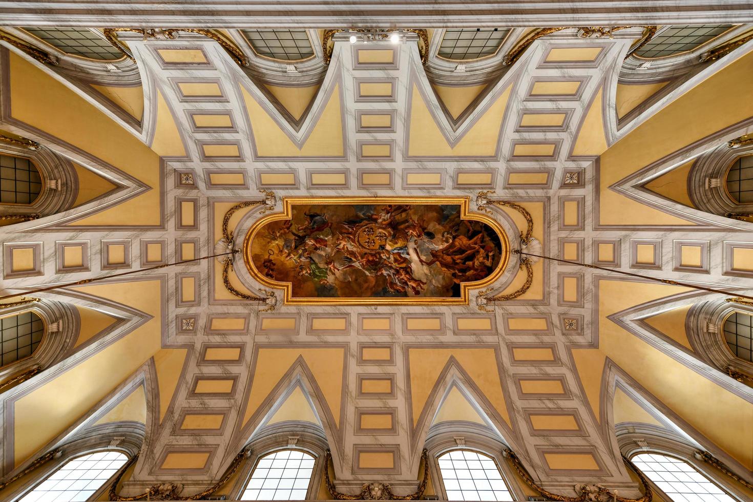 Caserta, Italy - Aug 21, 2021, A internal view of the Royal Palace of Caserta, a historic palace commissioned in the 18th century by Charles of Bourbon, king of Naples. photo