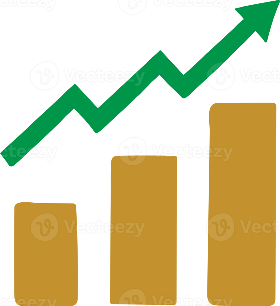 bar graph with arrow illustration hand drawn style for finance concept png