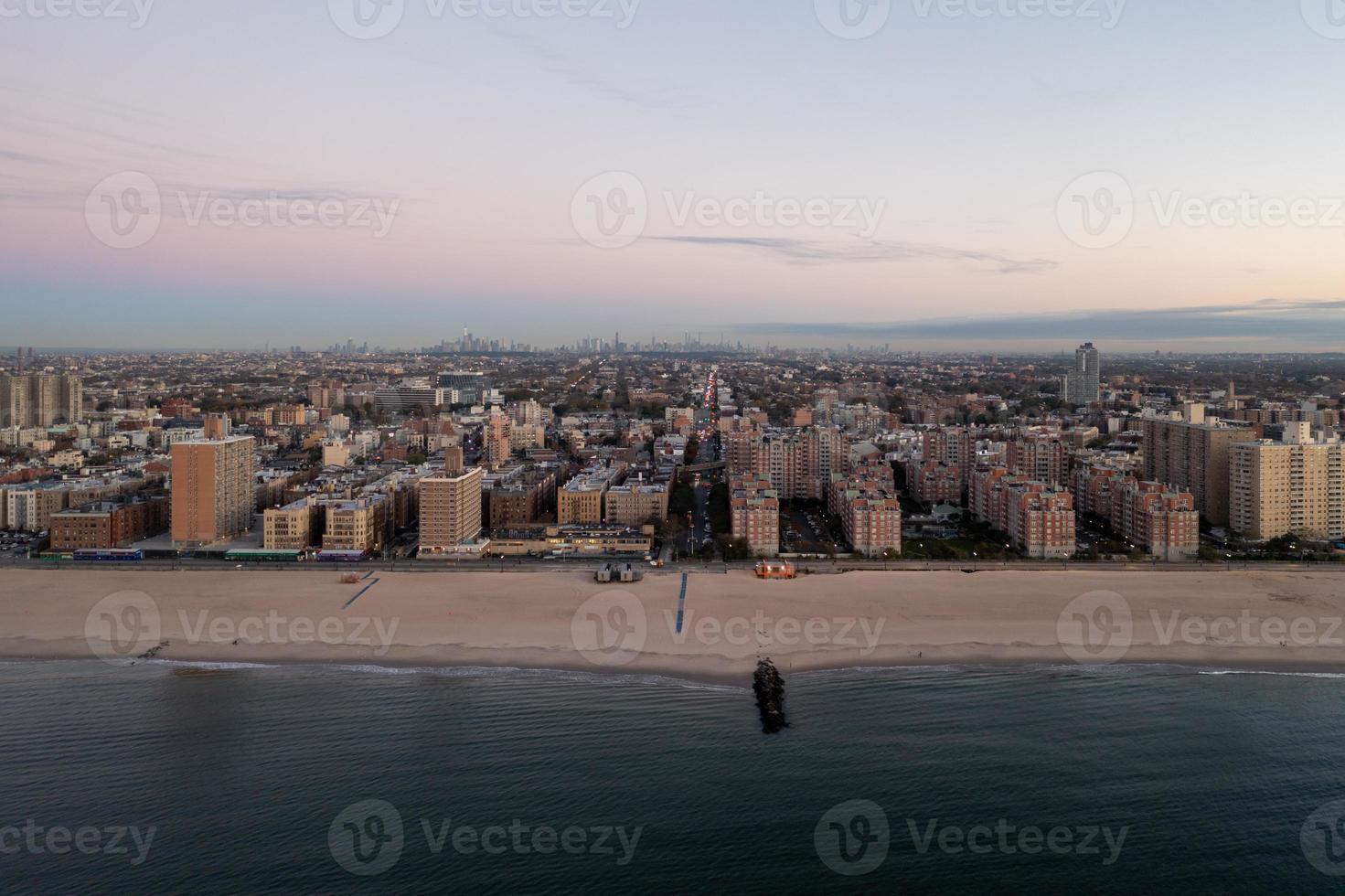 Aerial view along Coney Island in Brooklyn, New York at sunrise. photo