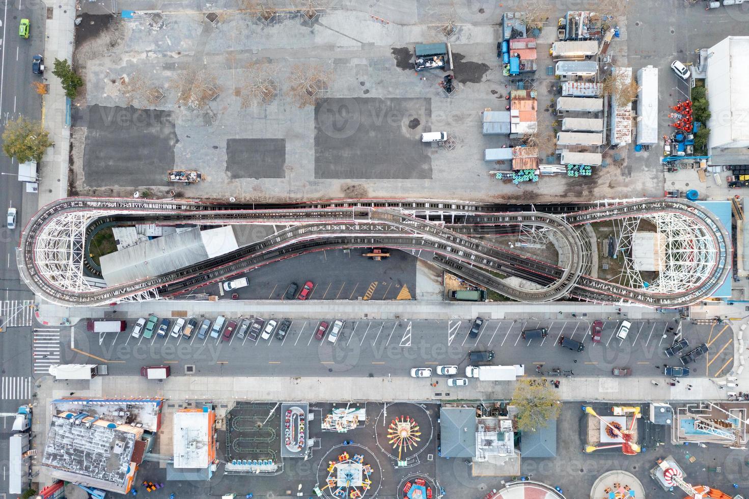 Aerial view along Coney Island in Brooklyn, New York at sunrise. photo