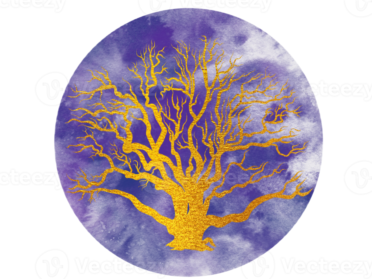 Watercolor backround and gold tree png