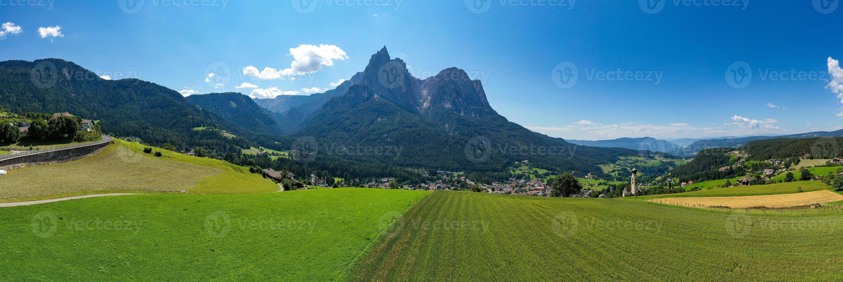 View of Petz peak at Kastelruth commune. Dolomites, South Tyrol, Italy photo